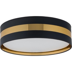 Czarna lampa sufitowa t.b.t. Plafony ze złotym paskiem ozdobnym.