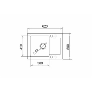 Rysunek techniczny zlewozmywaka granitowego t.b.t. z wymiarami.