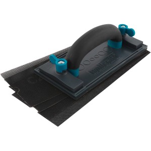 wolfcraft Zestaw szlifierki ręcznej 5-częściowy z siatką ścierną i ergonomicznym uchwytem.