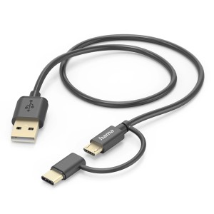 Szary kabel USB z USB-A, USB-C i Micro-USB do akcesoriów do telefonów komórkowych.