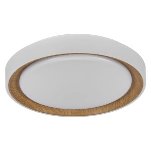 Okrągła lampa sufitowa LED Osram Orbis Glorie, biała z dekorem drewna, ściemnialna, Ø 39,5 cm.
