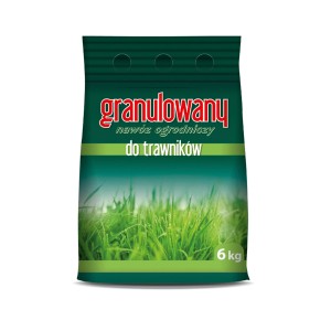 Opakowanie 6 kg granulowanego nawozu do trawników. Dla gęstego, zielonego trawnika.