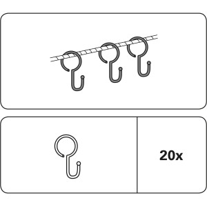 Gardinia haczyki do linek, czarny mat, zestaw 20 sztuk do systemów linkowych.