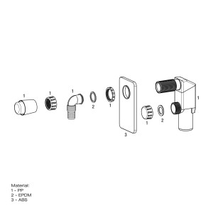 Syfon t.b.t. do pralki/zmywarki, różne części z PP, EPDM i ABS.