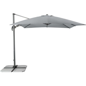 Jasnoszary parasol wiszący Doppler Ravenna Ax, 275x275 cm, ze stojakiem. Idealny jako ochrona przed słońcem.