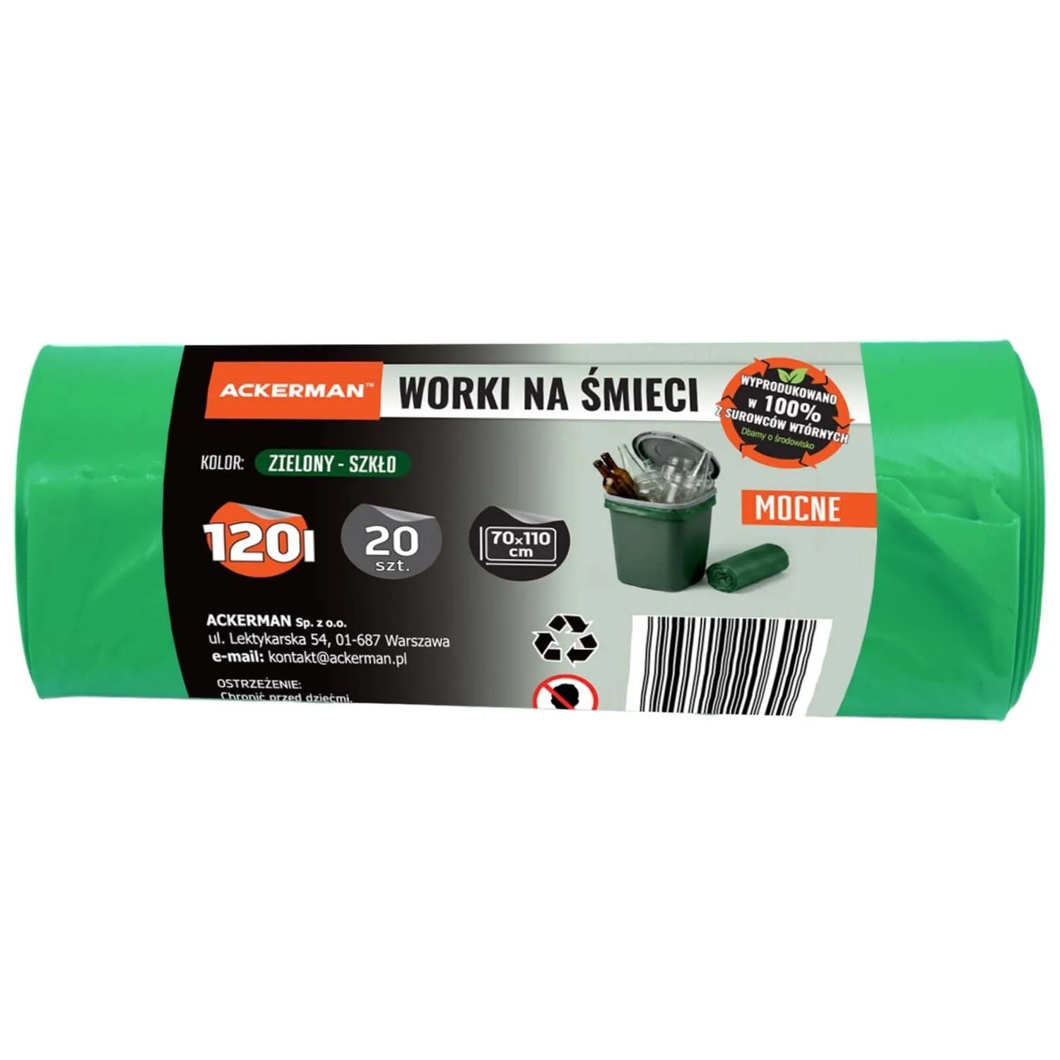 Ackerman Worki do segregacji śmieci zielone - szkło 120l 20 szt.