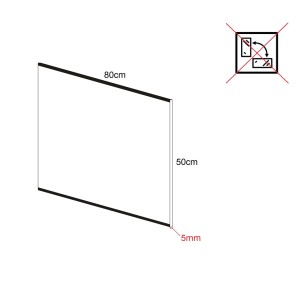 Rysunek techniczny ekranu kuchennego z wymiarami (80x50cm, grubość 5mm).
