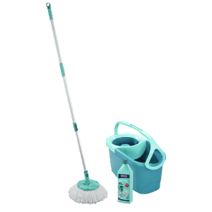 Leifheit Zestaw do czyszczenia Disc Mop Ergo z Power Cleaner w kolorze turkusowym: Mop, wiadro i płyn do czyszczenia podłóg.