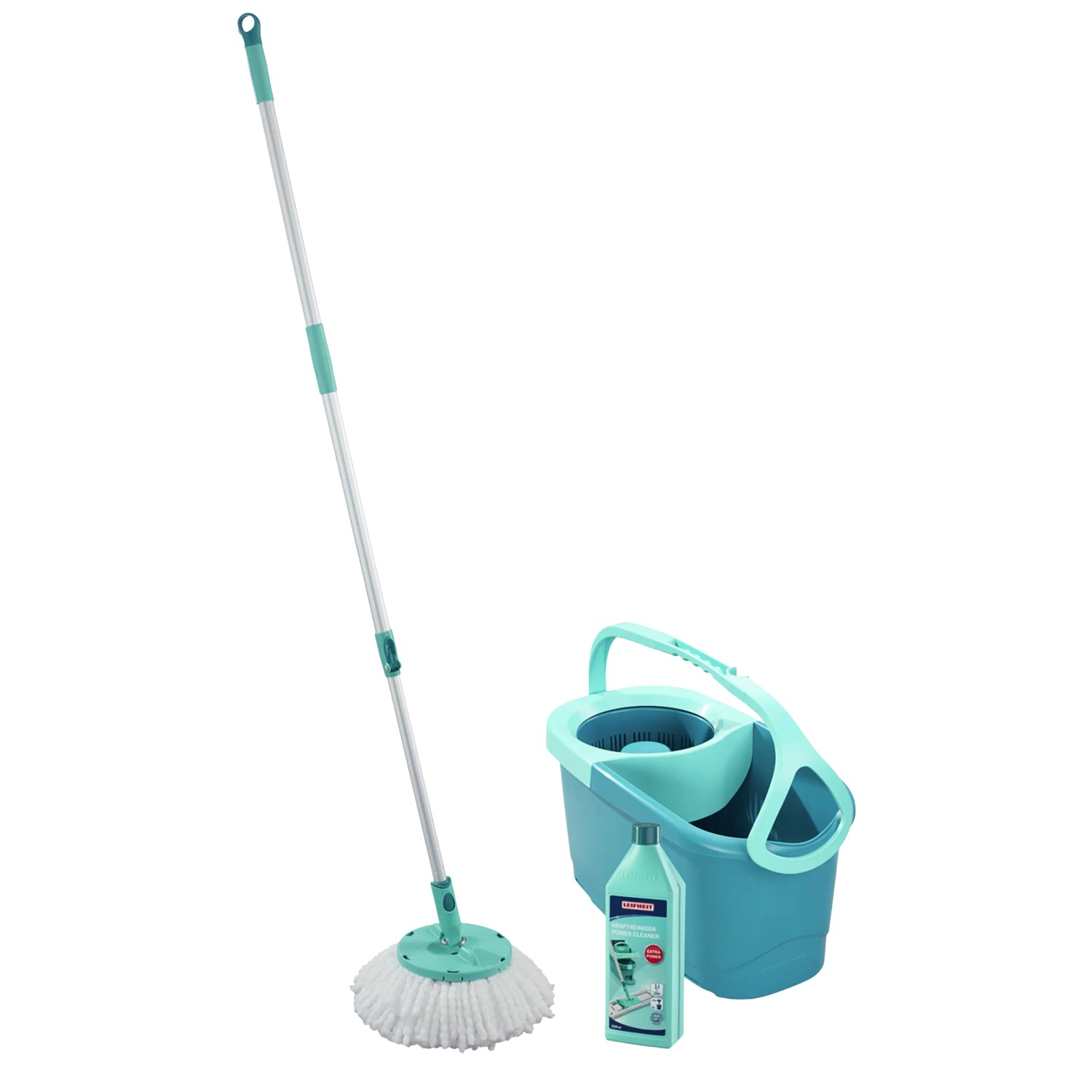 Zestaw czyszczący Leifheit Mop Twist Ergo + płyn Power Cleaner 1l turkusowy