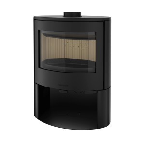 Czarny piec kominkowy t.b.t. do wnętrz.