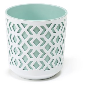 Biało-miętowa doniczka Aztek ze wzorem kratki, Ø 19,5 cm.