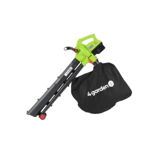 Akumulatorowy odkurzacz/dmuchawa do liści z workiem, zielono-czarny.