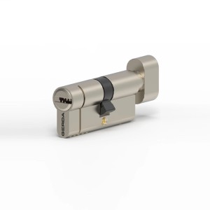 t.b.t. Srebrny cylinder zamka do drzwi, zbliżenie.