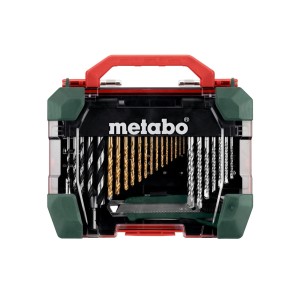Zestaw akcesoriów Metabo SP 55-częściowy w walizce z wiertłami, bitami, nożem i adapterami.