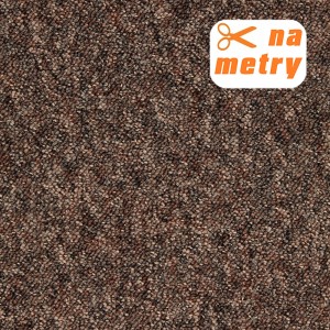 Zbliżenie wykładziny dywanowej t.b.t. w odcieniach brązu i beżu, sprzedawana na metry.