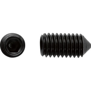 Zbliżenie na czarną śrubę gwintowaną (t.b.t.) z gniazdem sześciokątnym.