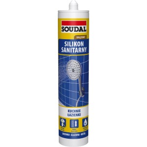 Brązowy silikon sanitarny Soudal do kuchni i łazienki.