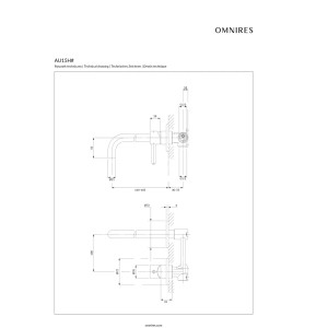 Rysunek techniczny baterii umywalkowej t.b.t. z wymiarami.