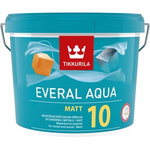 Turkusowe wiadro farby Everal Aqua Matt 10 firmy Tikkurila do drewna i metalu.