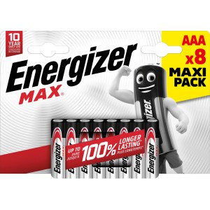 Baterie Energizer Max AAA, opakowanie 8 szt. Baterie alkaliczne do urządzeń codziennego użytku.
