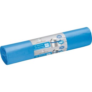 Zrolowane niebieskie worki na śmieci, 60 l, 10 sztuk, do utylizacji odpadów domowych.