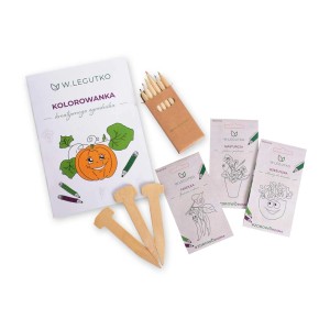 t.b.t. Zestaw z kolorowanką, kredkami, znacznikami roślin i nasionami do kreatywnych ogrodów.