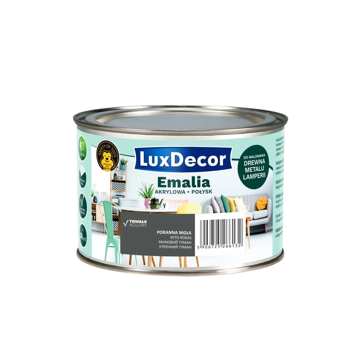 LuxDecor Emalia akrylowa do drewna i metalu połysk poranna mgła 400 ml