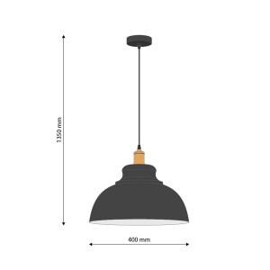 Czarna lampa wisząca t.b.t. z kloszem i złotym detalem.