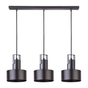 Czarna lampa wisząca t.b.t. z trzema kloszami do jadalni i salonu.