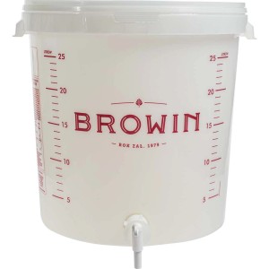 Pojemnik fermentacyjny Browin ze skalą i kranem do wina i innych napojów.