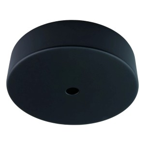 Czarna, okrągła płyta montażowa do lamp sufitowych.