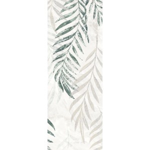 Listwa dekoracyjna t.b.t. z zielono-szarym motywem liści na ściany i podłogi.