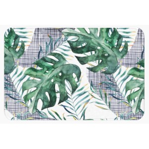 Dywanik łazienkowy t.b.t. z motywem tropikalnych liści.