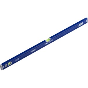 Poziomica aluminiowa LUX Classic, 100 cm, niebieska, z poziomą i pionową libellą.