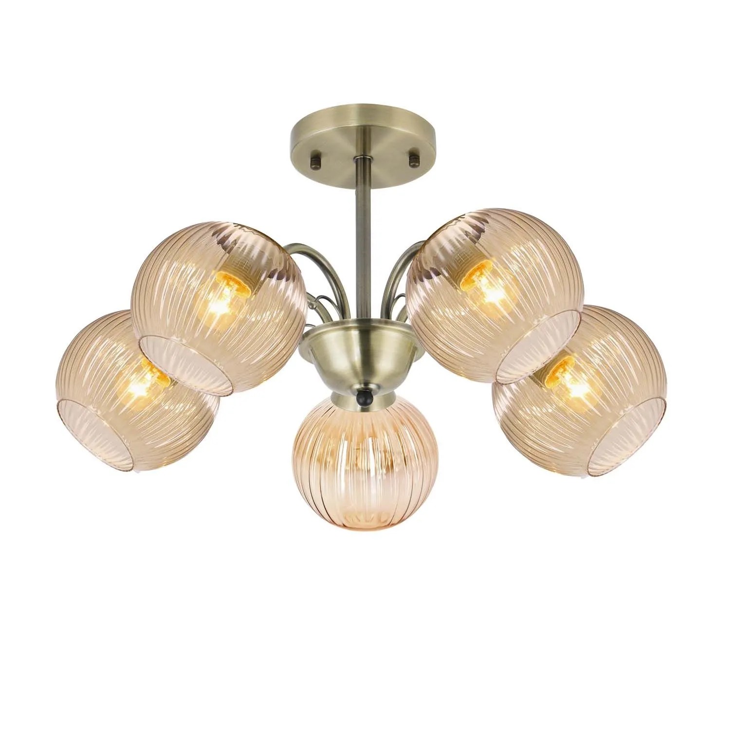 Candellux Lampa wisząca PASCAL platynowa 5xE27 40W klosz bursztynowy