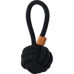 Czarna piłka dla psa z pętlą, Ø 8 cm, z bawełny, idealna do przeciągania.