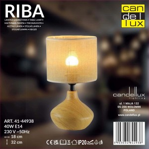 Candellux lampka stołowa RIBA ceramiczna efekt drewna 1xE14 40W abażur złoty