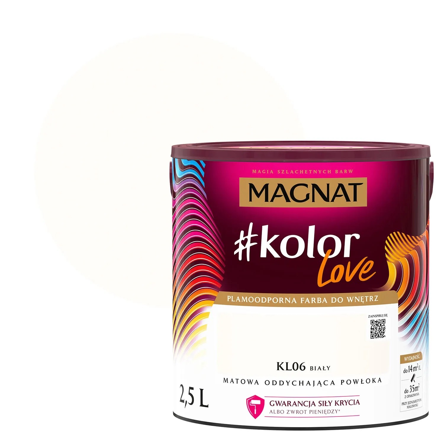 Biała farba do wnętrz Magnat, puszka 2,5L. Kolorowe farby do ścian.