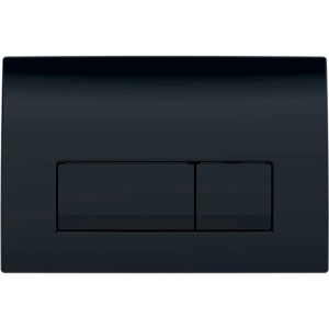 Czarny panel spłukujący do WC z dwoma przyciskami.