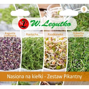 t.b.t. Zestaw nasion warzyw: kapusta czerwona, rzeżucha, rzodkiewka, rokietta siewna.