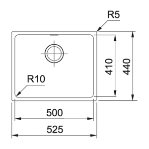 Rysunek techniczny zlewozmywaka granitowego t.b.t. z wymiarami.