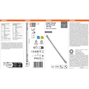 Oprawa LED do pomieszczeń wilgotnych Osram DampProof Val Plus, 128 cm, idealna do piwnic i garaży.