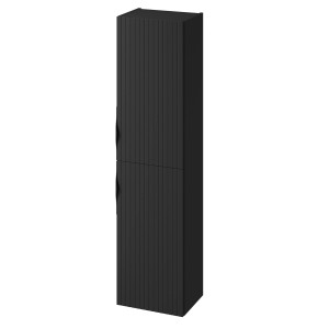 Czarna szafka wysoka t.b.t. do łazienki, ryflowany front.