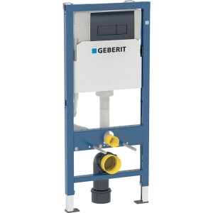 t.b.t. Stelaż WC do WC wiszącego, niebieska konstrukcja ramy ze spłuczką Geberit.