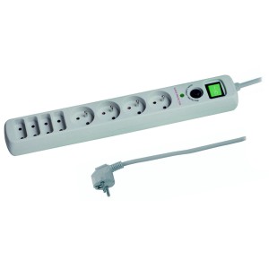 Biała listwa zasilająca t.b.t. z pięcioma gniazdami i włącznikiem.