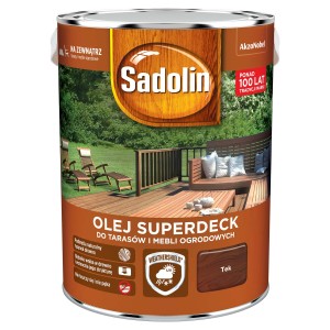 Puszka oleju do drewna Sadolin Superdeck, kolor teak do tarasów i mebli ogrodowych.