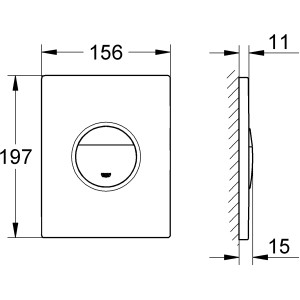 Rysunek techniczny przycisku spłukującego Grohe QuickFix Sail Chrom z wymiarami.