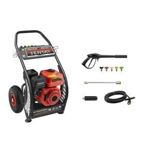 Myjka ciśnieniowa t.b.t. z akcesoriami, takimi jak dysze i pistolet.