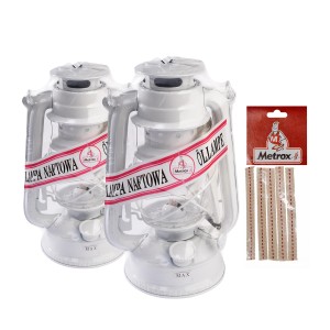 Zestaw Lampa naftowa biała 2 szt. z knotami