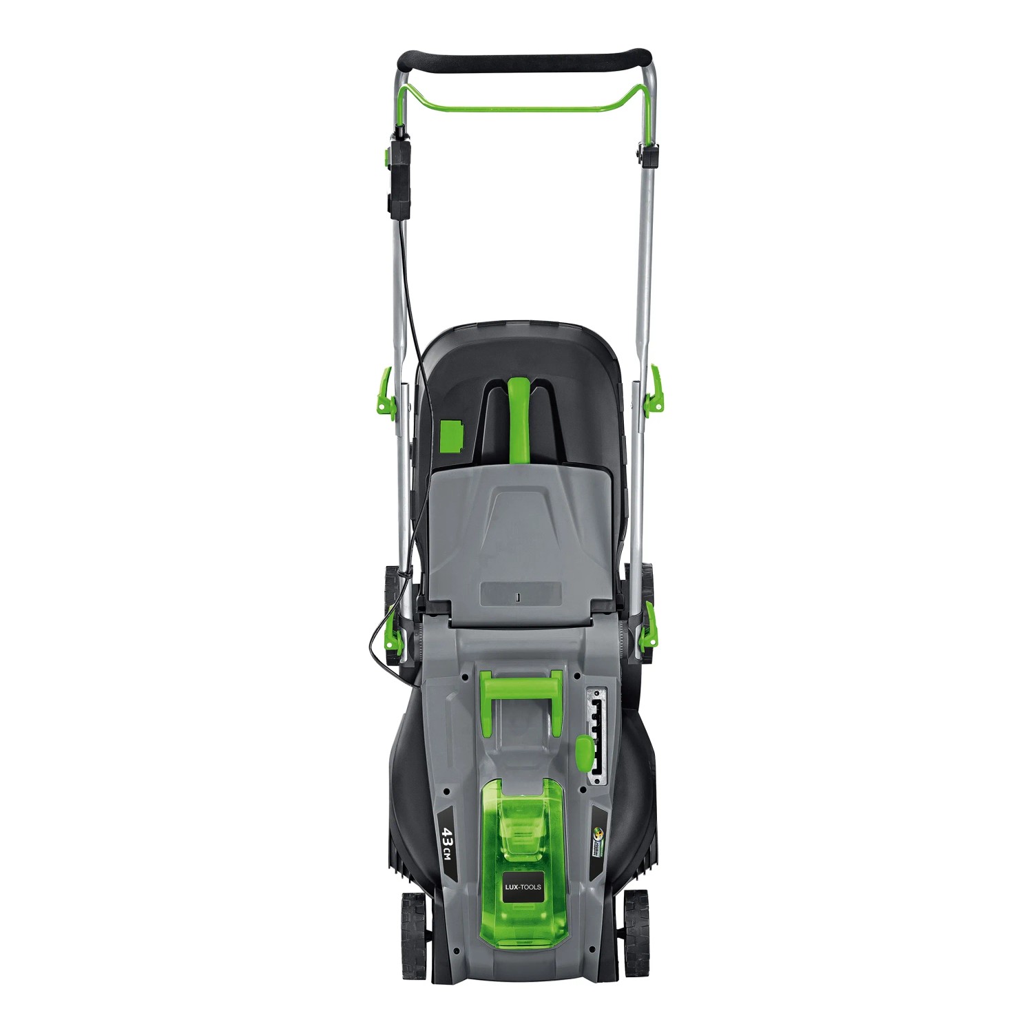 Zestaw kosiarki akumulatorowej LUX 40V, szerokość koszenia 43 cm, z 2 akumulatorami i ładowarką.